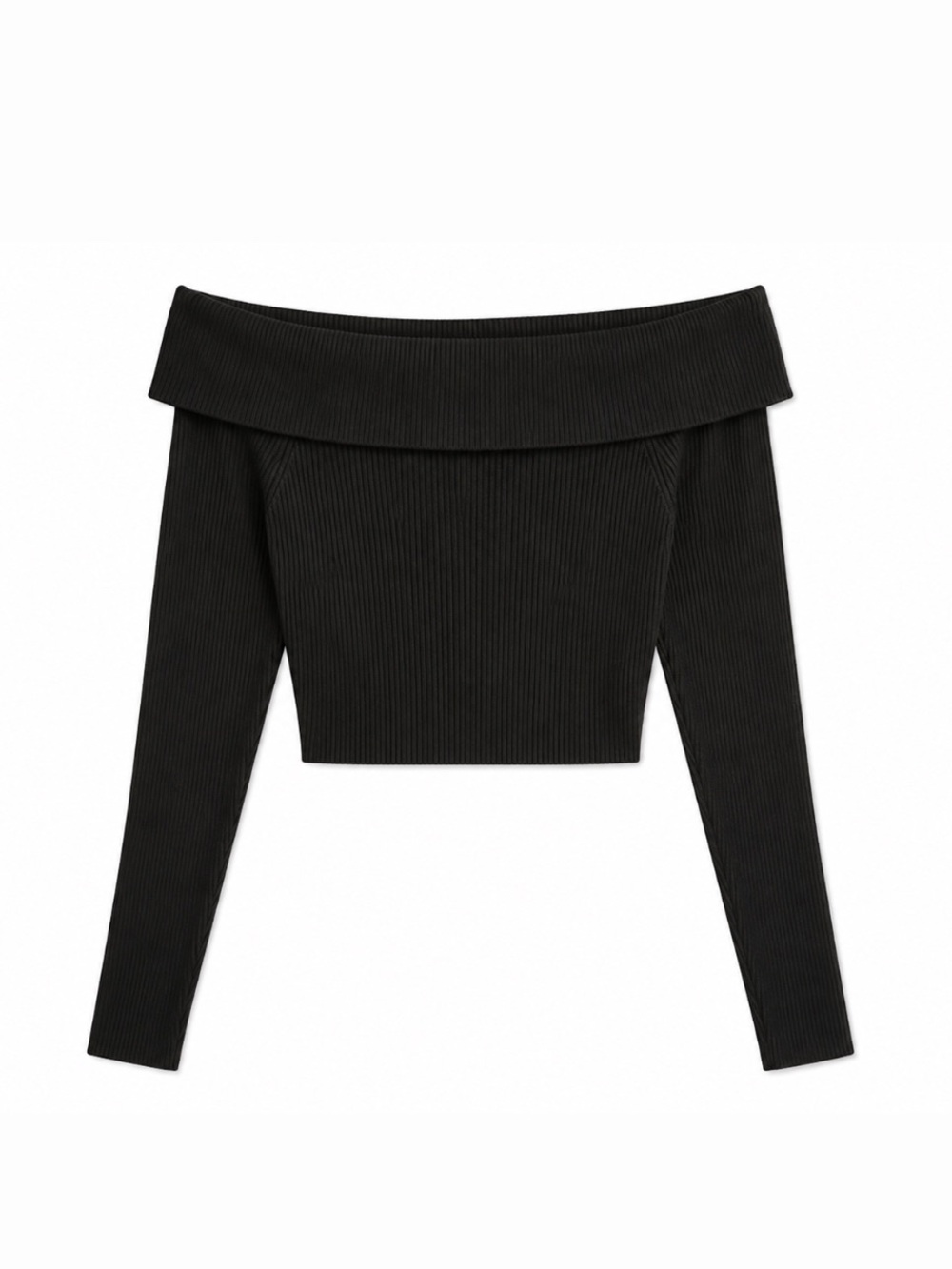 ❁ 3/$15 ❁ H&M Black Ribbed Foldover Off-Shoulder Cropped Sweater | XS